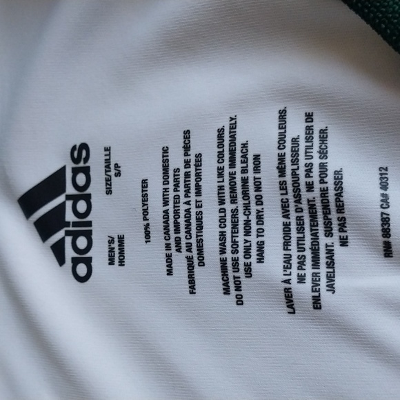 ADIDAS MENS T-SHIRT TOP SMALL WHITE/GREEN 100% POLYESTER - Picture 3 of 7